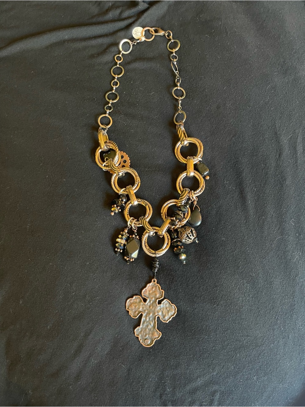 Gold and Black Cross Pendant Statement Necklace